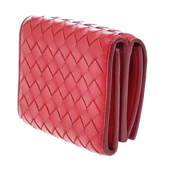 BOTTEGA VENETA INTRECCIATO Trifold Compact Wallet Leather Red Italy - Picture 4 of 13
